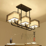 新中式吸顶灯 客厅水晶灯简约铁艺餐厅吊灯三头布艺灯罩 装饰灯具