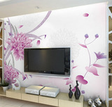 3D电视背景墙纸大型壁画壁纸无纺布客厅现代简约卧室紫色花无缝