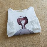 2016春夏女装棉麻九分袖T恤 印花休闲学院风短款上衣