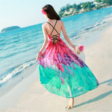 泰国夏季新款露背显瘦雪纺连衣裙波西米亚长裙海边度假必备沙滩裙