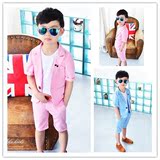 2016夏季韩版儿童装糖果色短袖绅士礼服小西装短裤男童套装两件套