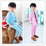 小西装男童套装夏季新款礼服中大童儿童男孩韩版西服两件套糖果色