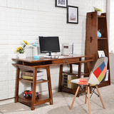 实木电脑桌台式家用笔记本简约现代办公桌简易书桌带书架写字台