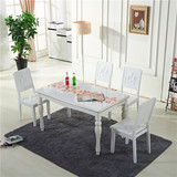 白色长条餐桌椅组合家用小户户型实木伸缩折叠式餐椅现代简约饭桌