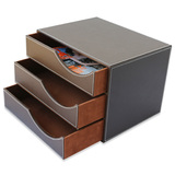 商友  皮革桌面文件柜两/三层 抽屉式桌面收纳盒 办公室用品商务