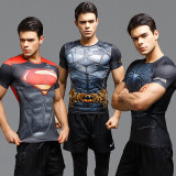 漫威超级英雄蜘蛛蝙蝠侠美国队长超人紧身衣 男士运动修身短袖T恤