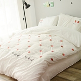 简约日式白色纯棉水洗棉刺绣草莓床单四件套卡通女生单人床品1.5m