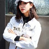 2016秋韩版新款长袖短款牛仔外套夹克女薄款上衣白色纯色复古显瘦