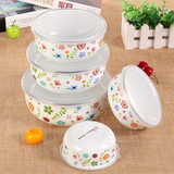 出口日本珐琅搪瓷五件套保鲜冰碗加厚带盖泡面碗儿童碗零食罐包邮