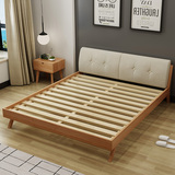 床 双人床1.5m 橡木实木床 北欧日式全实木床婚床1.8m带布艺软靠