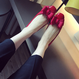 2016夏秋季新款韩版女单鞋平底漆皮PU蝴蝶结甜美气质显瘦平底鞋