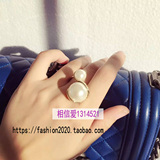 日韩国s925纯银戒指18k玫瑰金开口黑磨砂气质百搭潮女饰品白珍珠