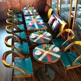 咖啡厅桌椅卡座沙发组合 美式乡村奶茶店茶餐厅 Loft拼色皮质餐椅