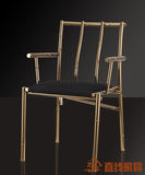 不锈钢扶手餐椅玫瑰金色洽谈椅现代中式竹节休闲椅电脑椅创意椅子