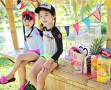 韩国正品代购2016夏2次 女童糖果色条纹长袖短裤户外运动套装泳衣