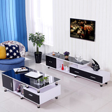 钢化玻璃电视柜茶几组合简约现代欧式小户型客厅伸缩电视机柜包邮
