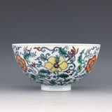清 雍正 青花斗彩 缠枝穿花纹 描金 罗汉茶碗 古董瓷器古玩古瓷器