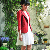 花衫集原创设计女装品牌-英伦复古红色小西装短款女学院通勤外套