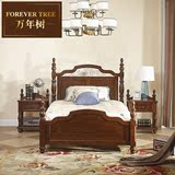 美式床白蜡木雕花双人床实木床现代简约欧式床卧室家具1.2米