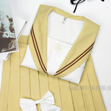 关西襟二本 黄色短袖上衣百褶裙水手服套装正统JK制服 学院风校服