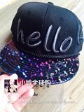 韩国代购HATSON正品 2015新款Hello Kitty黑底彩色镭射潮帽