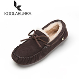 koolaburra新款冬季加绒羊毛豆豆鞋女棉真皮磨砂保暖皮毛一体船鞋