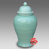 景德镇陶瓷器花瓶摆件家居工艺装饰品 仿古影青釉手工雕刻将军罐