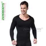 ZEROBODYS男士塑身长袖无缝瘦身衣紧身保暖内衣收腹束腰舒适321黑