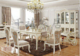 全实木橡木餐桌欧式象牙白餐桌椅组合大理石饭桌长方形桌一桌六椅