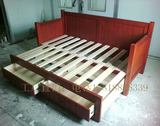 2016款美式乡村可推拉坐卧两用实木沙发床定制橡木带抽屉厂家直销