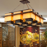 现代中式吊灯仿古羊皮灯卧室灯具客厅木艺方形酒店工程灯饰2101