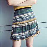 2016波西米亚夏季新款复古条纹印花雪纺百褶显瘦A字半身裙女G461