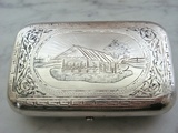欧洲古董银器 稀有俄罗斯手工刻花古董银烟盒(特价)