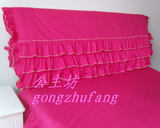 韩式公主布艺玫红色纯色全棉荷叶边床头罩床头套床头盖布帘