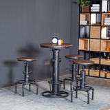 loft咖啡厅桌椅组合创意工业风酒吧升降桌椅铁艺餐桌休闲阳台圆桌