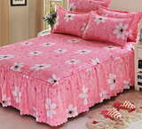 韩式席梦思床罩涤纶面料床裙单双人床罩儿童床套粉色小菊花床罩