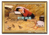 纯手绘中式乡村儿童油画原创客厅画廊创意挂画动物东方人物稻草