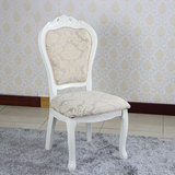 欧式田园餐椅 布艺美式椅子 实木橡木椅 雕花 象牙白 靠背软包椅