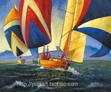 热卖包邮 客厅会所家居海景装饰画 现代手绘油画帆船壁画一路顺风