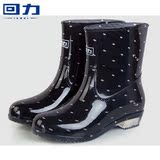 回力加绒女士中筒雨鞋韩版秋冬季防滑雨靴时尚中跟防水鞋波点胶