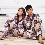 紫色情侣睡衣长袖款真丝绸缎正品专柜家居服春秋款时尚包邮男女装