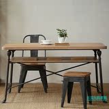美式LOFT复古实木电脑桌台式简约创意双层书桌家宜学习桌办公桌