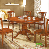 欧式餐桌椅组合1.1米美式餐桌圆形餐桌折叠伸缩圆桌实木雕花饭桌
