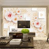 大型无缝墙布壁画客厅影视墙壁纸简欧现代墙纸3D立体温馨玫瑰背景