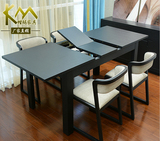 正品宜家黑橡木实木餐桌 小户型多功能可伸缩拉伸折叠桌子吃饭桌