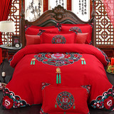 全棉婚庆四件套磨毛大红色床单新婚结婚床上用品喜庆被罩被单特价