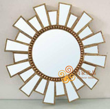 尚家优品欧式壁挂玻璃方块拼贴圆镜太阳造型玄关装饰浴室化妆镜子