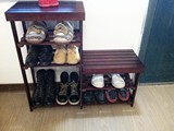 *E佳家居*红木色大容量高低式换鞋凳&鞋架&梯凳&置物架(可放靴子)