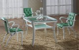 欧式双层玻璃烤漆餐桌实木办公圆桌白色阳台咖啡小桌子洽谈桌方桌