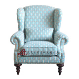 高档美式实木布艺休闲椅子卧室北欧客厅单人沙发简约小户型老虎椅